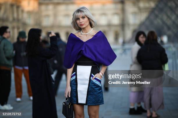 Xenia Adonts is seen outside Louis Vuitton show during Paris Fashion week Womenswear Fall/Winter 2020/2021 Day Nine on March 03, 2020 in Paris,...