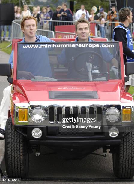 Damien Lewis and Bradley Walsh during The Northern Rock All Star Cup - Press Conference at Celtic Manor Resort in Newport, Great Britain.