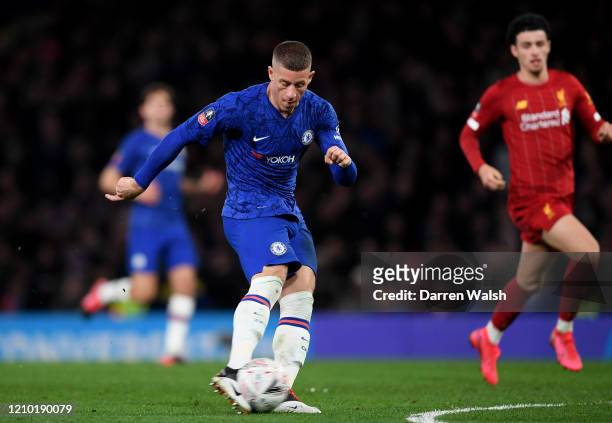 Ross Barkley of Chelsea scores his sides second goal during the FA Cup Fifth Round match between Chelsea FC and Liverpool FC at Stamford Bridge on...