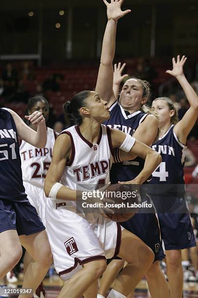 Temple Owls Candice Dupree had 12 rebounds and 9 points during a 63 to 46 Temple Owl victory over the Penn Quakers at the Liacouras Ctr. In...