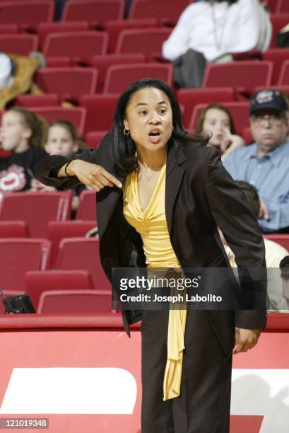 Temple Head Coach Dawn Staley during a 63 to 46 Temple Owl victory over the Penn Quakers at the Liacouras Ctr. In Philadelphia, Pennsylvania on...