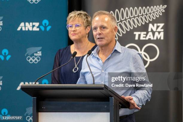 Kereyn Smith, NZOC CEO, and David Abercrombie, Yachting New Zealand CEO at the NZOC Olympic Games Sailing Team Announcement on March 04, 2020 in...