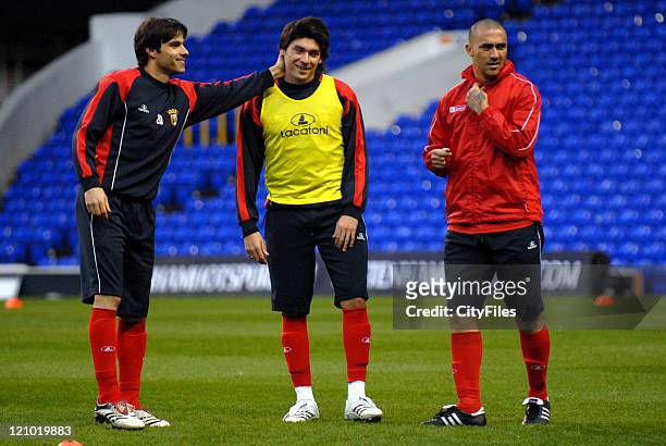 Luis Filipe and Andres Madrid during the SC Braga soccer team first training session at White Hart Lane Stadium for the second leg of their UEFA Cup...