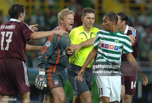 Oliver Kahn and Liedson during a UEFA Champions League match between Bayern Munich and Sporting Lisbon at Jose Alvalade Stadium in Lisbon, Portugal...
