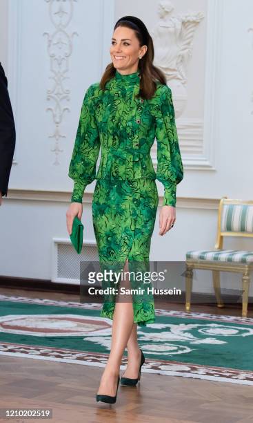 Catherine, Duchess of Cambridge arrives for a meeting with the President of Ireland at Áras an Uachtaráin on March 03, 2020 in Dublin, Ireland. The...