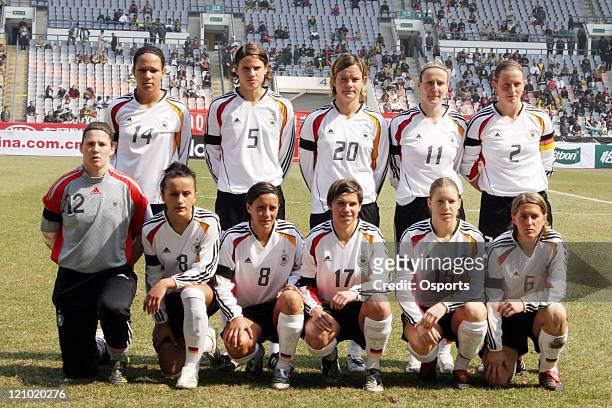 Germany's team shoot before the Four-Nations Women's Tournament match between Germany and England in Guangzhou, China on January 30, 2007. The game...