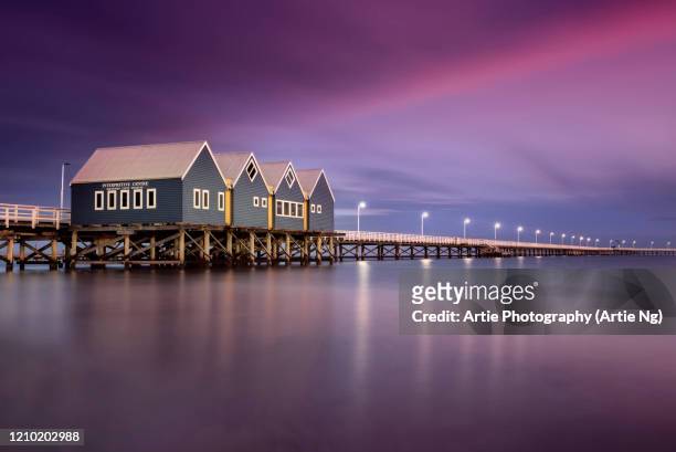 sunrise at busselton jetty, busselton, western australia - busselton jetty stock pictures, royalty-free photos & images