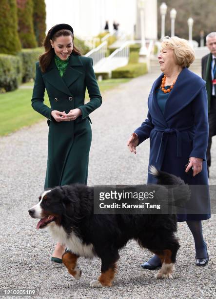 Catherine, Duchess of Cambridge accompanied by Prince William, Duke of Cambridge meets Ireland's President Michael D. Higgins wife Sabina Higgins at...