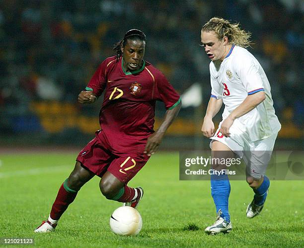 Varela and Andrey Eshchenko during the Under 21 Championship Play-offs between Portugal and Russia in Porto, Portugal on October 10, 2006.