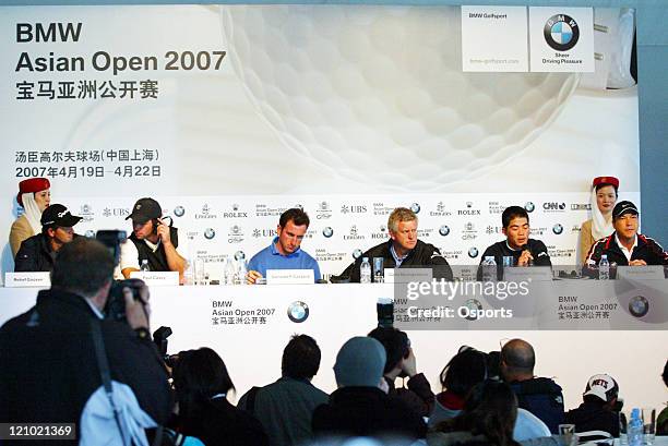 Retief Goosen, Paul Casey, Fernandez-Casta?o, Colin Montgomerie, Liang Wenchong and Zhang Lianwei at the press conference of BMW Asian Open 2007 in...
