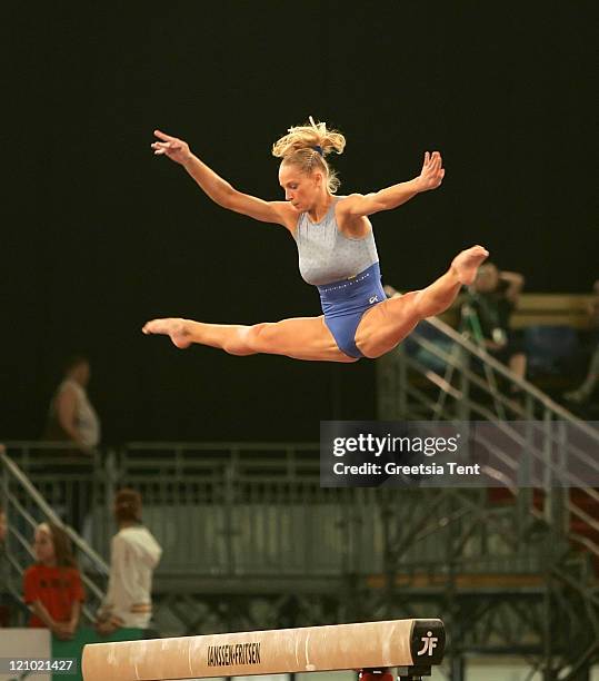 Jelena Zanevskaja on the beam during the 2007 European Women Artistic Gymnastics Championships in Amsterdam, Netherlands on April 28, 2007.