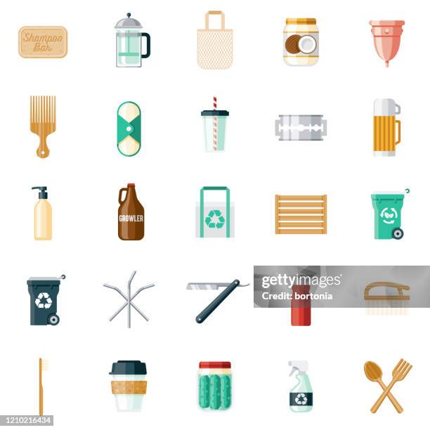 zero waste products icon set - reusable stock illustrations