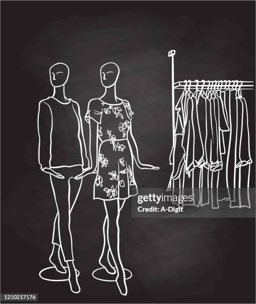mannequins hands chalkboard - store window display stock illustrations