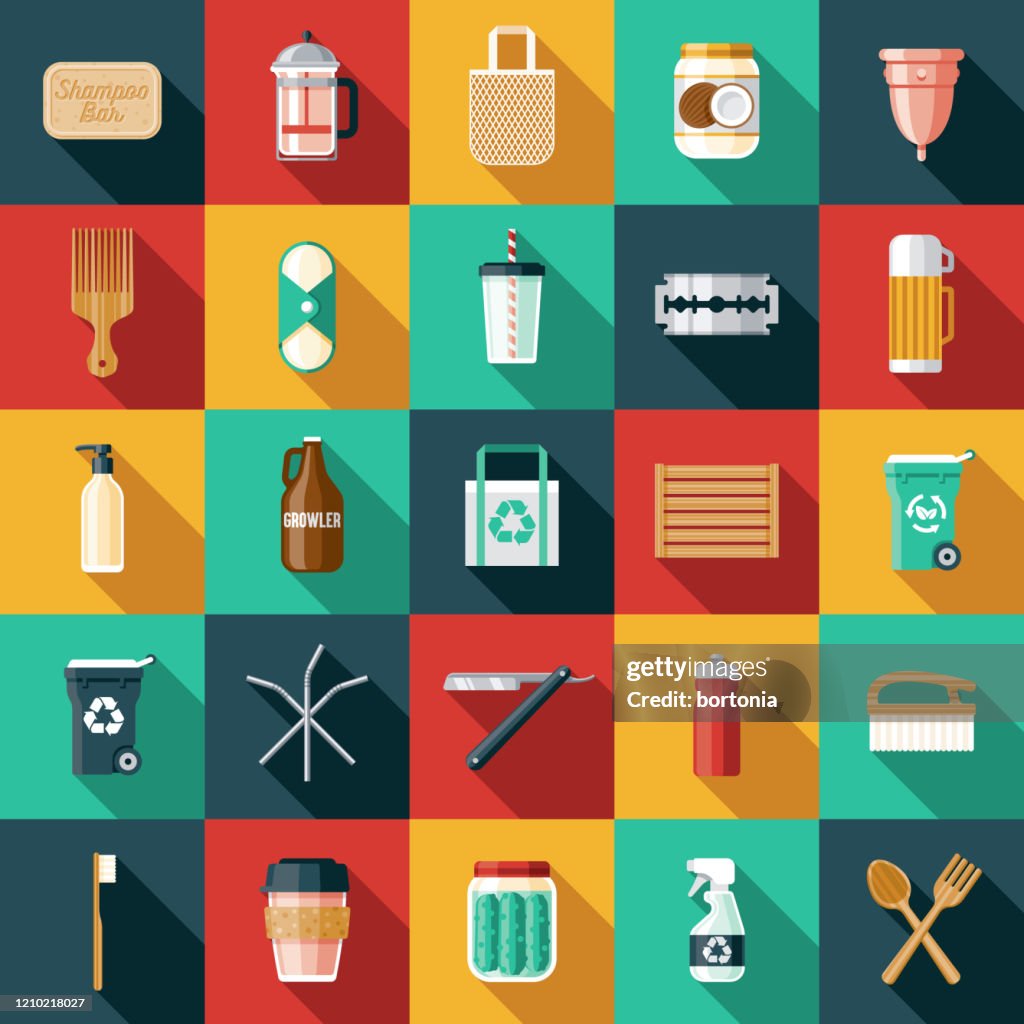 Zero Waste Products Icon Set