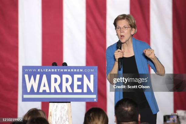 Democratic presidential candidate Sen. Elizabeth Warren speaks to supporters during a rally at Eastern Market as Super Tuesday results continue to...