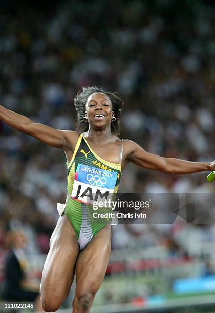 Veronica Campbell of Jamaica in the Women's 4x100m Relay Final in Olympic Stadium at the Athens 2004 Olympic Games in Athens Greece on August 27,...