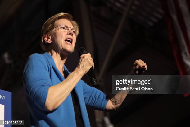 Democratic presidential candidate Sen. Elizabeth Warren speaks to supporters during a rally at Eastern Market as Super Tuesday results continue to...