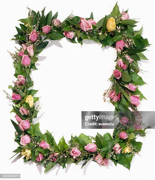 frame of flowers cut out on white - flower frame stock pictures, royalty-free photos & images