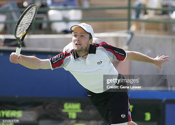 During a semi final match at the Tennis Channel Open in Scottsdale, AZ, Christopher Rochus reaches for a return of serve against Wayne Arthurs....