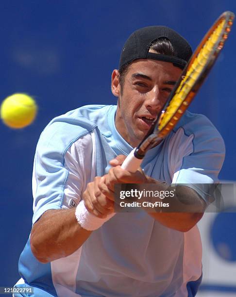 Frederico Gil in action against Dmitry Tursunov during their second round match in the 2006 Estoril Open at the Estadio Nacional in Estoril, Portugal...