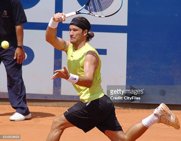 Carlos Moya of Spain in action defeating Flavio Saretta of Brasil,6-3,6-4, in the first round of the 2006 Estoril Open in Estoril, Portugal on May 2,...