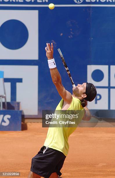 Carlos Moya of Spain in action defeating Flavio Saretta of Brasil,6-3,6-4, in the first round of the 2006 Estoril Open in Estoril, Portugal on May 2,...