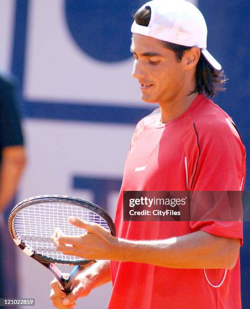 Nicolas Lapentti in action against Michal Przysiezny during the first round of the 17th Estoril Tennis Open, May 2, 2006. Held in Lisbon, Portugal.
