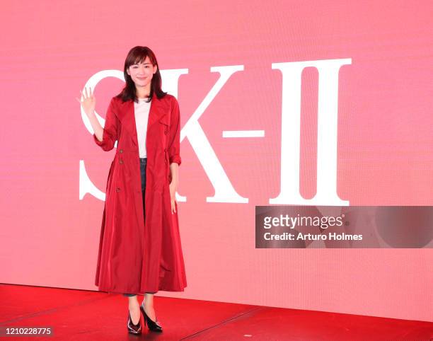 Actress and singer Haruka Ayase appears in Times Square for SK-II Beauty Campaign on March 03, 2020 in New York City.