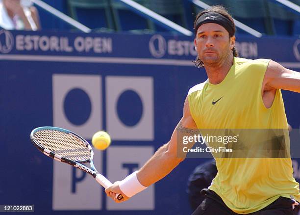 Carlos Moya of Spain in action defeating Flavio Saretta of Brasil,6-3,6-4, in the first round of the 2006 Estoril Open in Estoril, Portugal on May 2,...