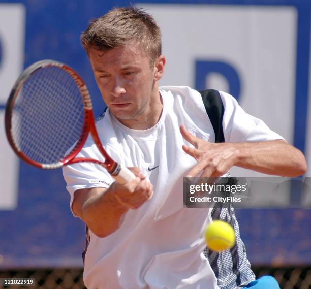 Michal Przysiezny during his match against Nicolas Lapentti in the first round of the 2006 Estoril Open in Estoril, Portugal on May 2, 2006.