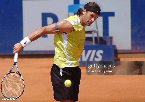 Carlos Moya of Spain in action defeating Flavio Saretta of Brasil,6-3,6-4, in the first round of the 2006 Estoril Open in Estoril, Portugal on May 2,...