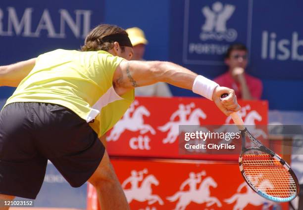 Carlos Moya of Spain in action defeating Flavio Saretta of Brasil,6-3,6-4, in the first round of the 2006 Estoril Open in Estoril, Portugal on May 2,...