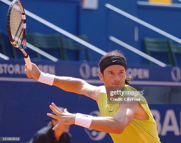 Carlos Moya of Spain in action defeating Flavio Saretta of Brasil,6-3,6-4, in the first round of the 2006 Estoril Open in Estoril, Portugal on May 2,...