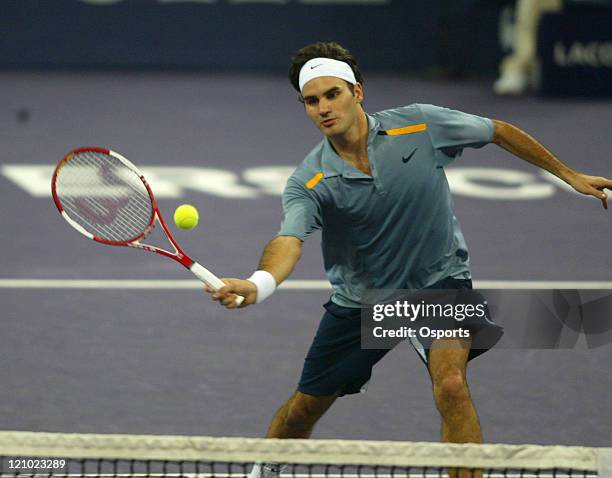 Roger Federer during a match between Ivan Ljubicic at the Tennis Masters Cup in Shanghai, China on November 16, 2006.