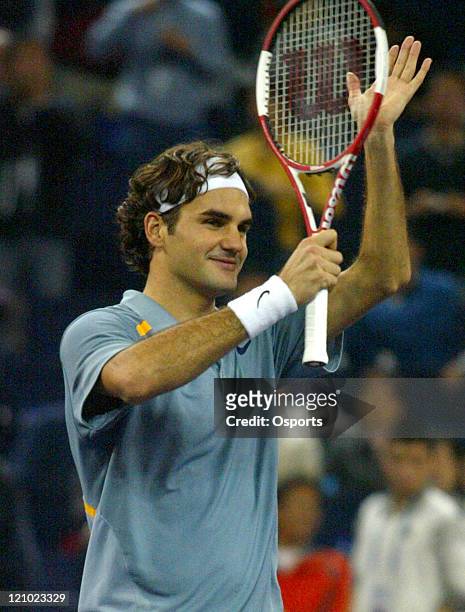 Roger Federer during a match between Ivan Ljubicic at the Tennis Masters Cup in Shanghai, China on November 16, 2006.