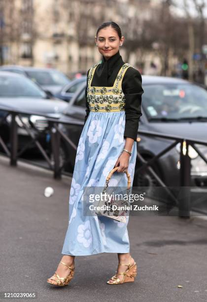 Jenny Walton is seen wearing a Miu Miu outfit outside the Miu Miu show during Paris Fashion Week: AW20 on March 03, 2020 in Paris, France.