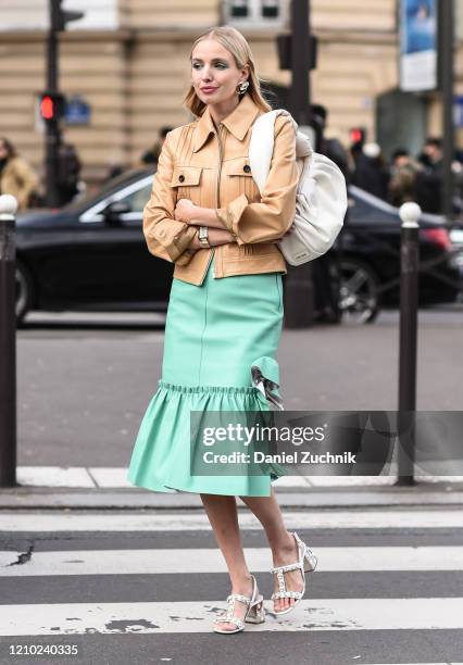 Leonie Hanne is seen wearing a Miu Miu outfit outside the Miu Miu show during Paris Fashion Week: AW20 on March 03, 2020 in Paris, France.