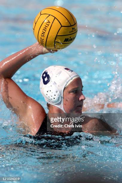 Kelly Rulon with the ball in the game between Italy and The United States during the Women's Water Polo Semi-Finals at the Olympic Aquatic Centre on...