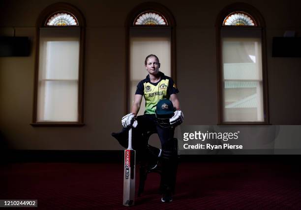 Australian Women's Cricket Team Captain Meg Lanning poses during a portrait session in the Members Pavilion at the Sydney Cricket Ground on March 04,...