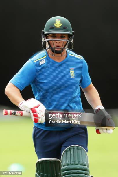 Mignon du Preez of South Africa bats during a South Africa Nets Session at Sydney Cricket Ground on March 04, 2020 in Sydney, Australia.