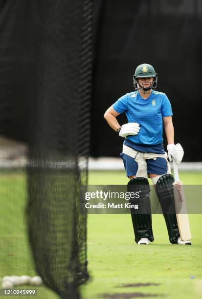 Dane Van Niekerk of South Africa bats during a South Africa Nets Session at Sydney Cricket Ground on March 04, 2020 in Sydney, Australia.