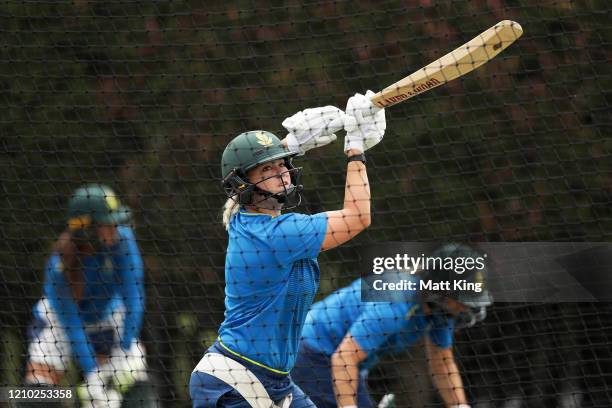 Dane Van Niekerk of South Africa bats during a South Africa Nets Session at Sydney Cricket Ground on March 04, 2020 in Sydney, Australia.