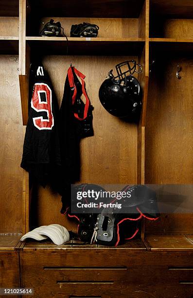 football locker room, retro, old school. - high school locker room stock pictures, royalty-free photos & images