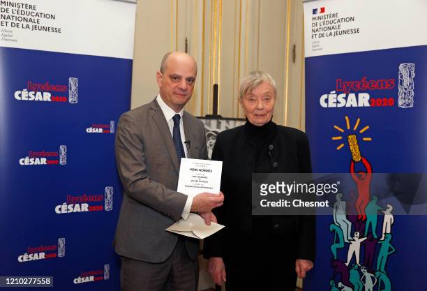French Minister of National Education Jean-Michel Blanquer and Cesar Academy President Margaret Menegoz reveal the name of the winner of the "Cesar...