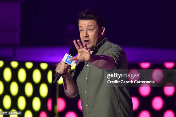 Jamie Oliver speaks on stage during WE Day UK 2020 at The SSE Arena, Wembley on March 04, 2020 in London, England.