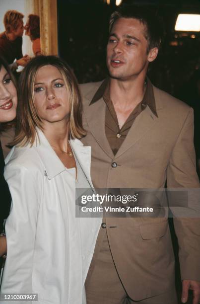 Actress Jennifer Aniston and actor Brad Pitt attend the premiere of movie 'The Mexican' at Mann National Theatre in Westwood, California, US, 23rd...