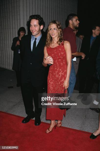 American actress Jennifer Aniston and American actor, screenwriter and producer Paul Rudd attend the premiere of movie 'The Object Of My Affection'...