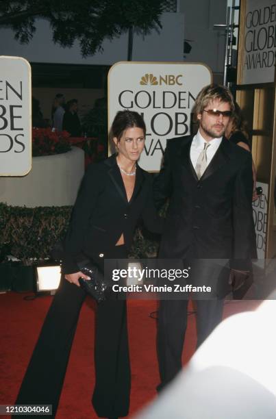American actress Jennifer Aniston and American actor Brad Pitt at the Golden Globe Awards at the Beverly Hilton, Beverly Hills, California, US, 20th...