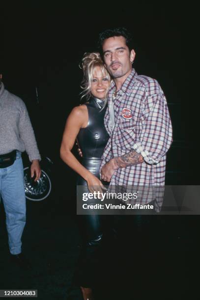 American actress Pamela Anderson and American drummer Tommy Lee at their post Wedding Party in Los Angeles, California, US, 24th February 1995.