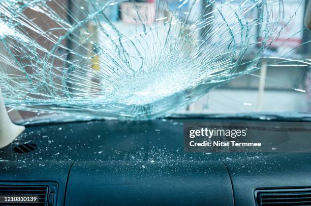 inside of broken car windshield in car accident. - broken windshield stock pictures, royalty-free photos & images